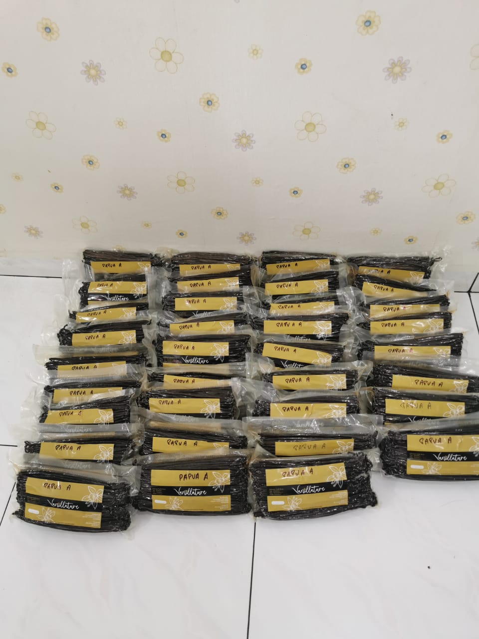 Vanillature vanilla export boxes stacked in warehouse